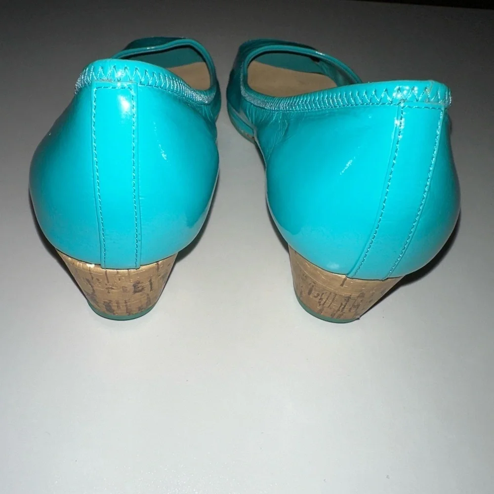 Cole Haan Turquoise Peep-Toe Wedge Flats